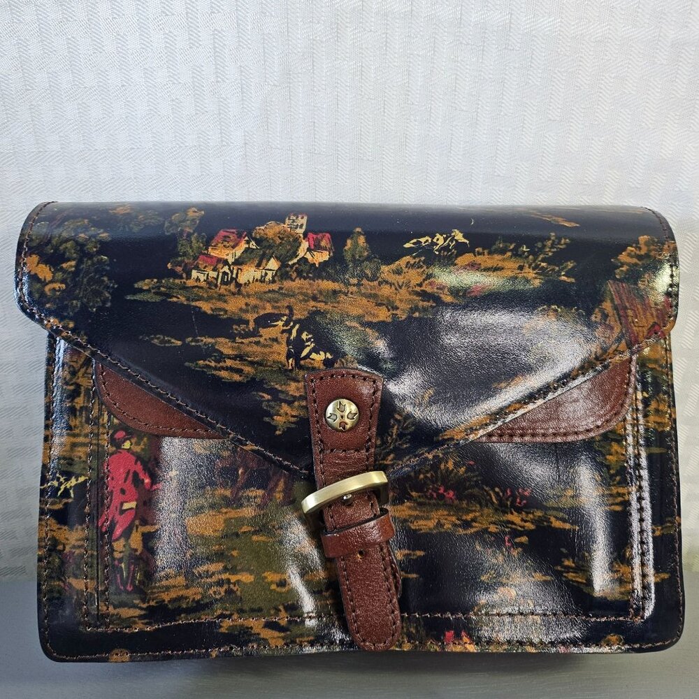 Patricia Nash Printed Leather Equestrian  Bag With Buckle Closure